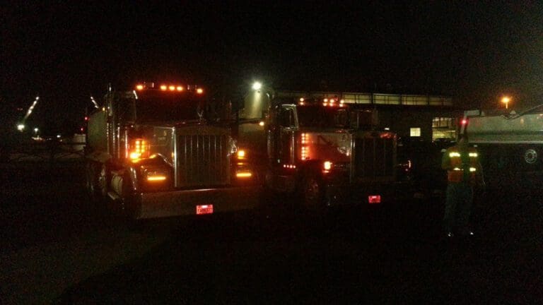 Night view of two trucks