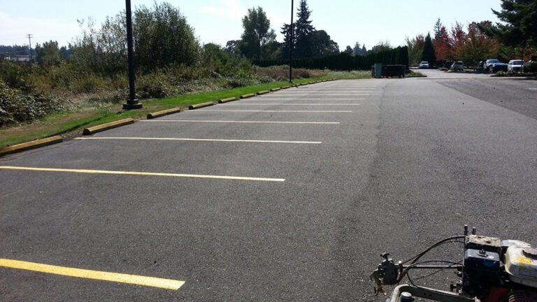 Freshly paved section of a parking lot