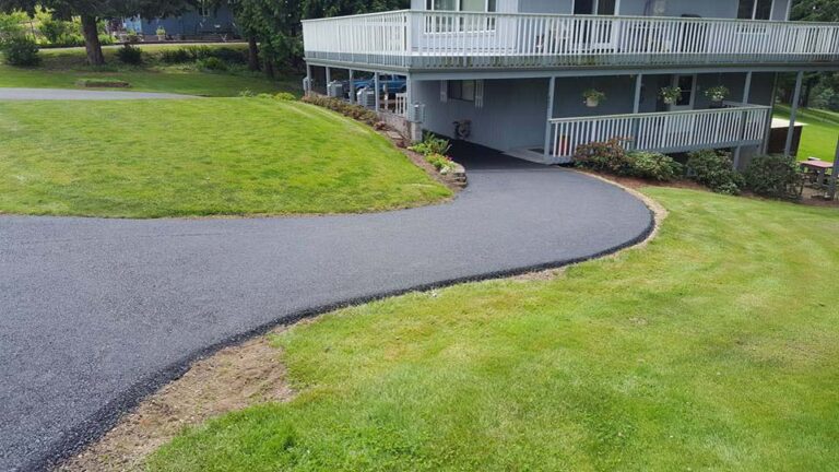 Newly paved driveway on a slope