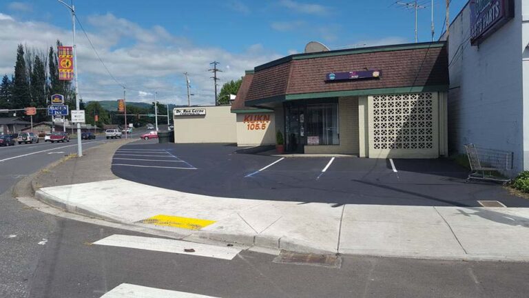 Newly paved parking lot of a small business
