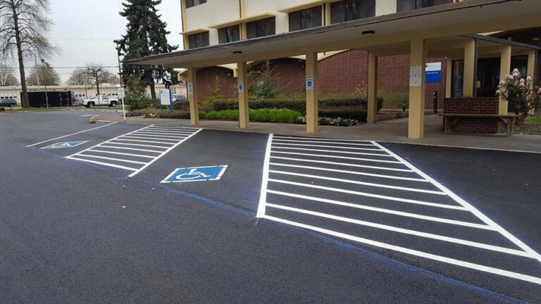 Newly paved and painted handicap spots in parking lot